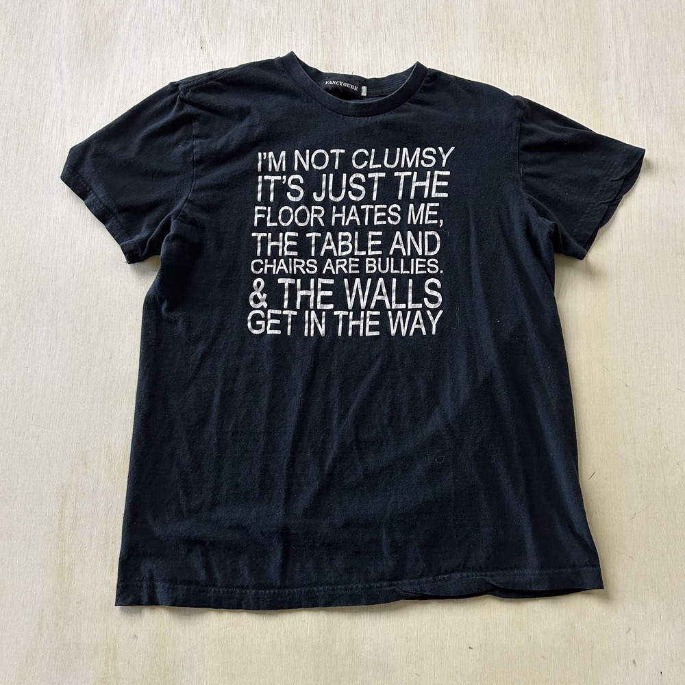 Y2K Fancyqube Shirt Mens XL Black I'm Not Clumsy Funny Quote Tee T-Shirt